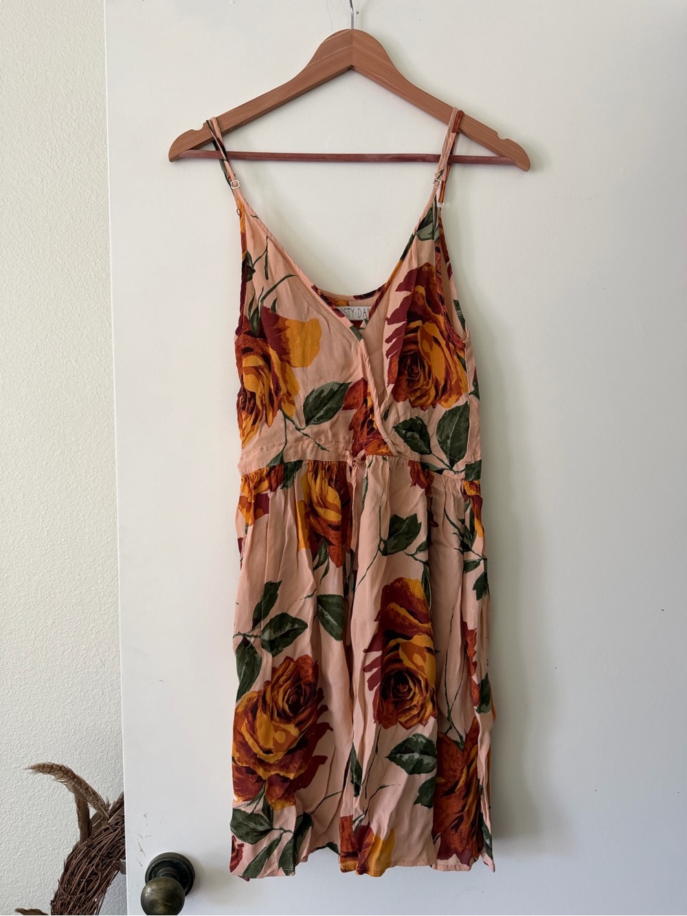 Christy Dawn Peach Dress with Burnt Orange Rose Print